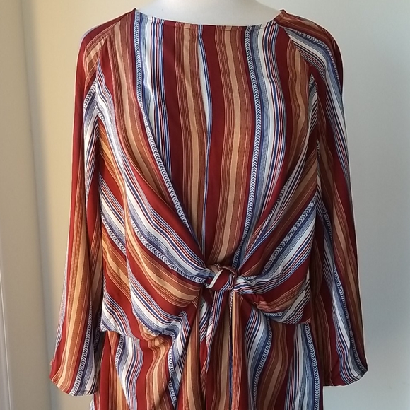 KORI BOHO Tie Detail Mocha Striped Tunic - Picture 9 of 16